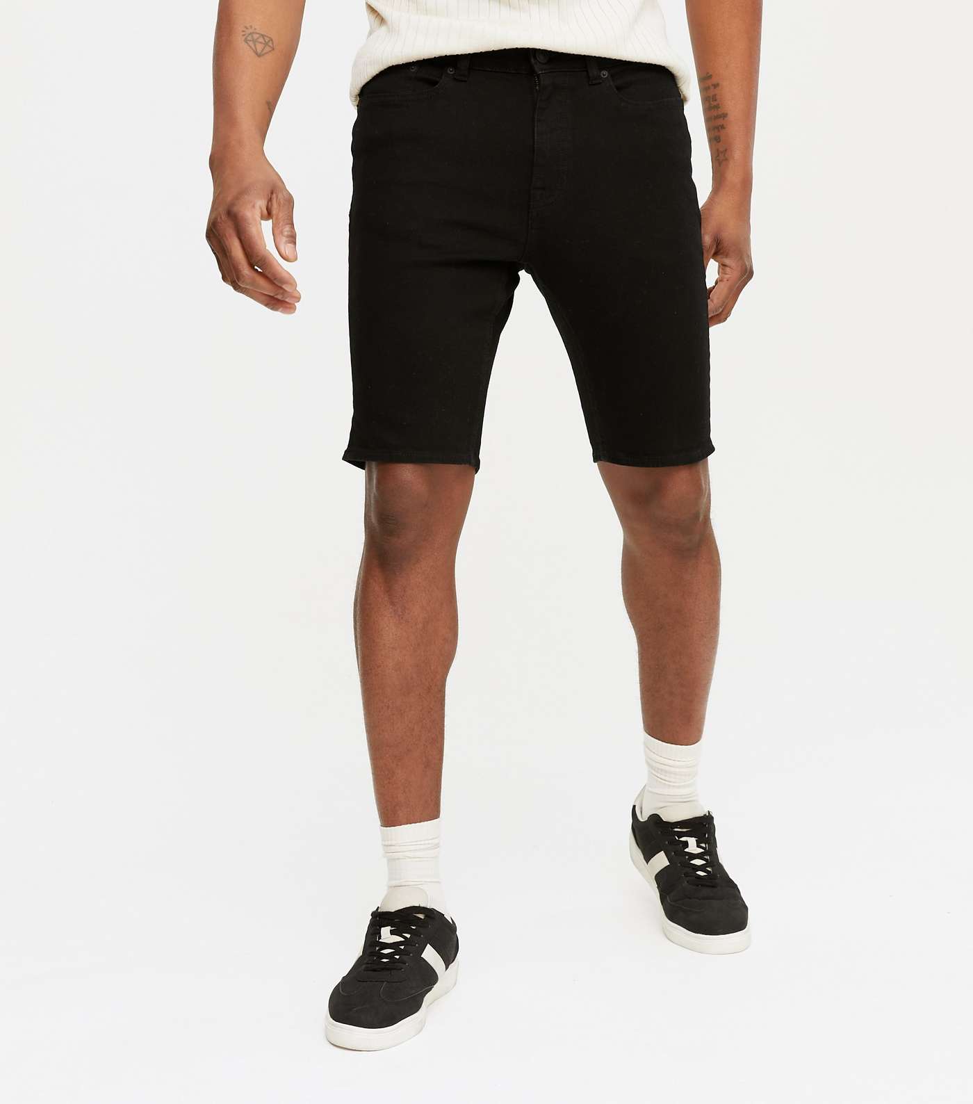 Black Denim Slim Fit Shorts Image 2