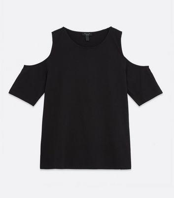 Curves Black Cold Shoulder T-Shirt 