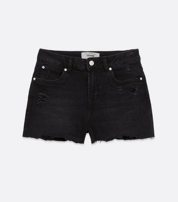 Girls Black Denim Ripped Mom Shorts New Look