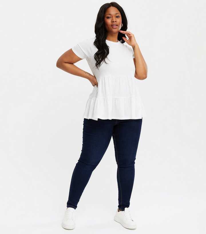 White Plus Size Round Neck Peplum Top - Meet.Curve - Meet.Curve