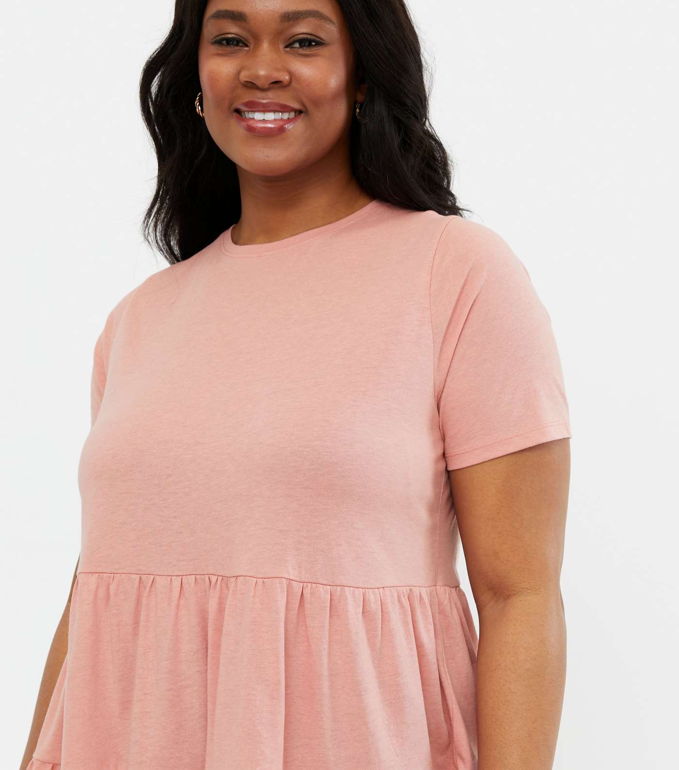 Curves Mid Pink Tiered Peplum T-Shirt Image 3