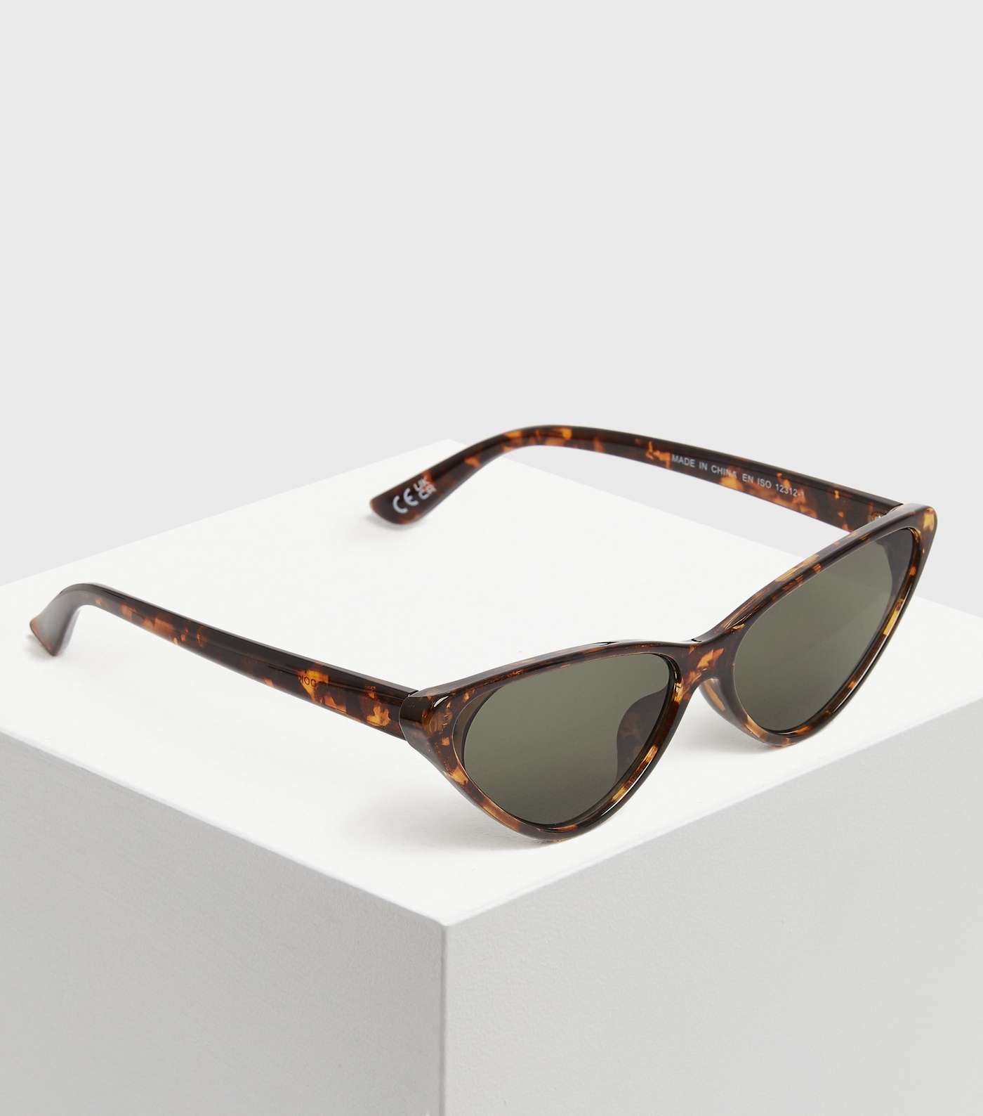 Dark Brown Leopard Print Slim Cat Eye Sunglasses 