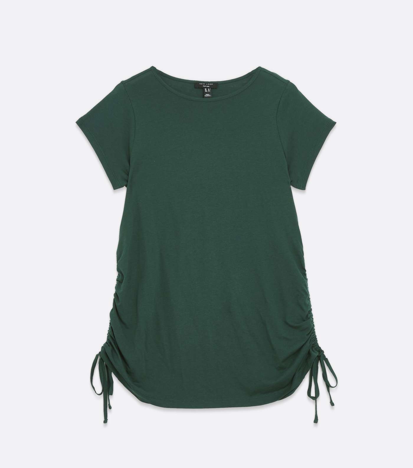 Curves Dark Green Ruched Tie Side Long T-Shirt Image 5