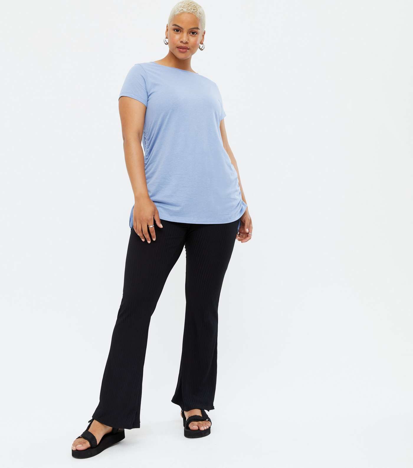 Curves Bright Blue Ruched Tie Side T-Shirt