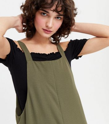 Khaki Crop Oversized Dungaree Jumpsuit 