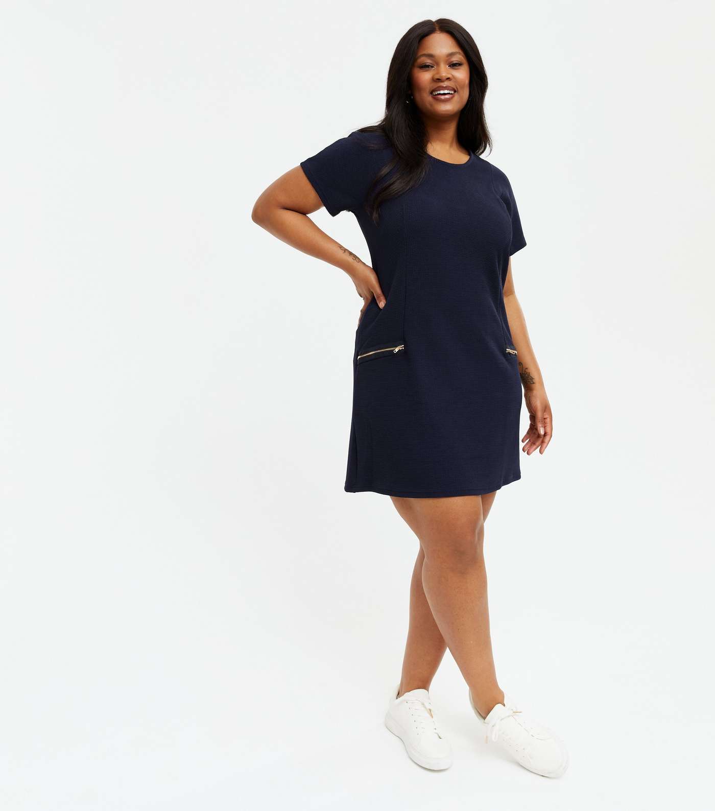 Mela Curves Navy Textured Zip Shift Dress Image 2