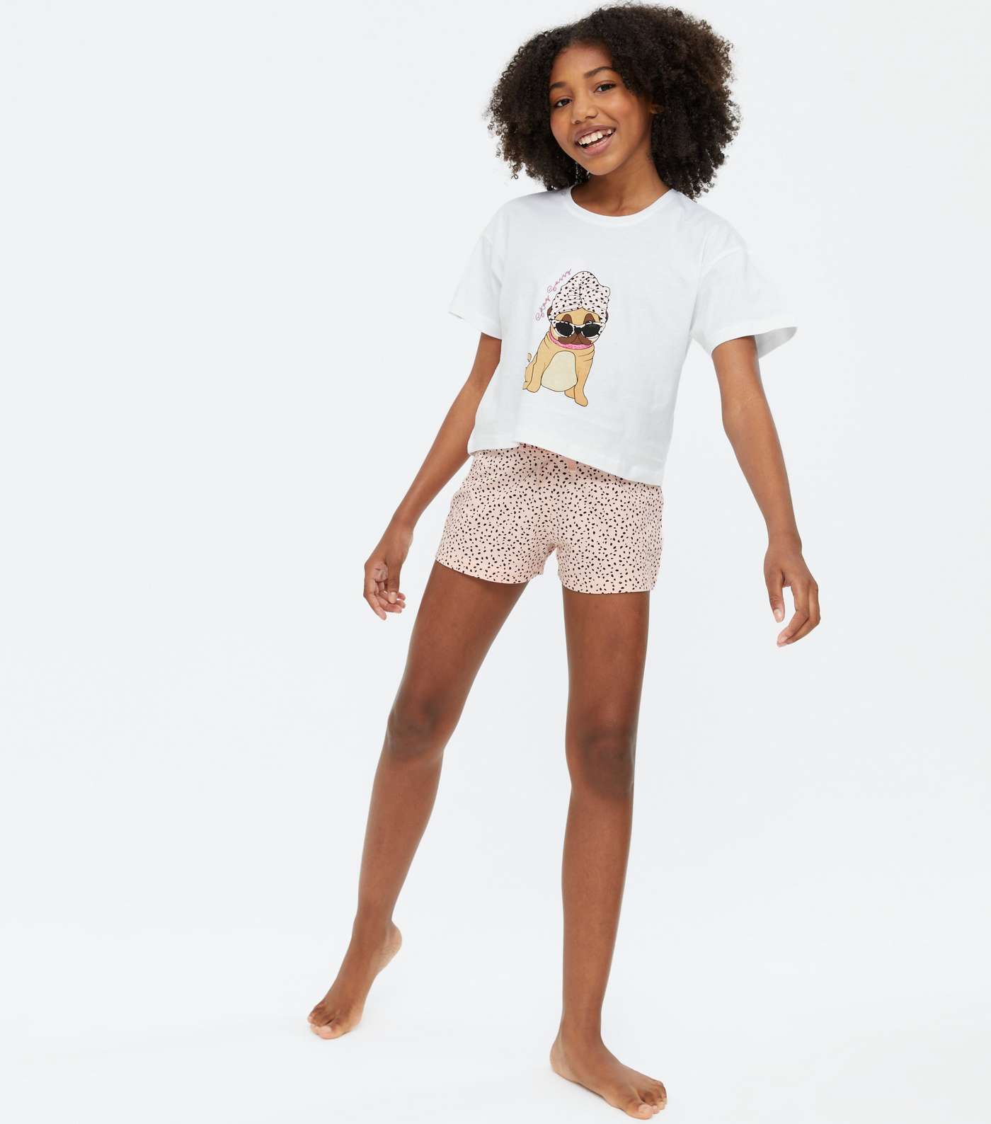 Girls White Stay Sassy Pug Logo Short Pyjama Set