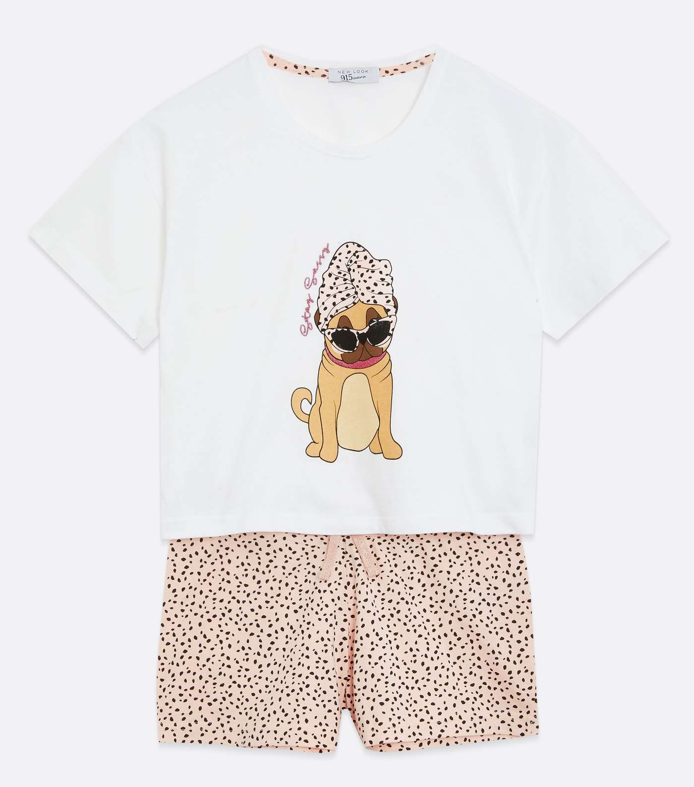 Girls White Stay Sassy Pug Logo Short Pyjama Set Image 5