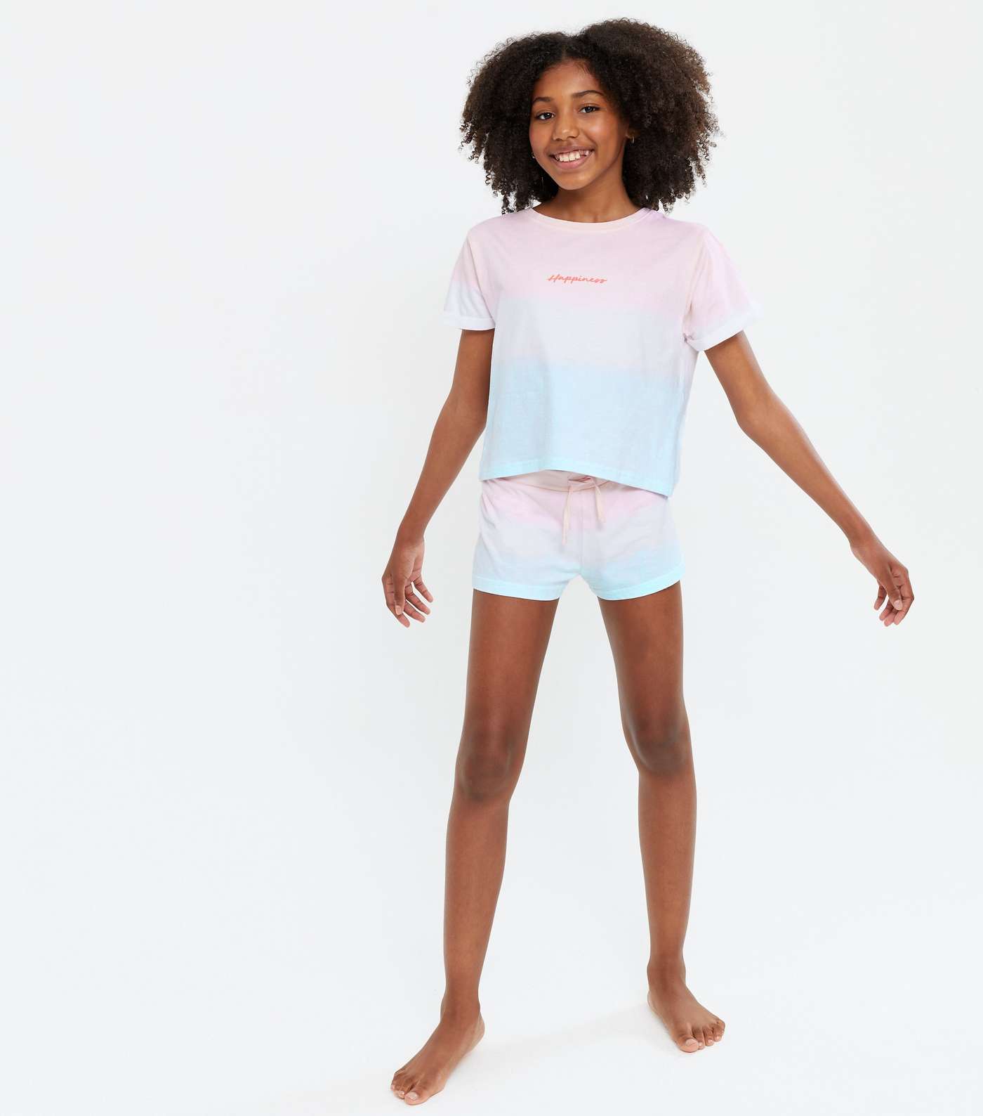 Girls Pink Ombré Happiness Logo Short Pyjama Set