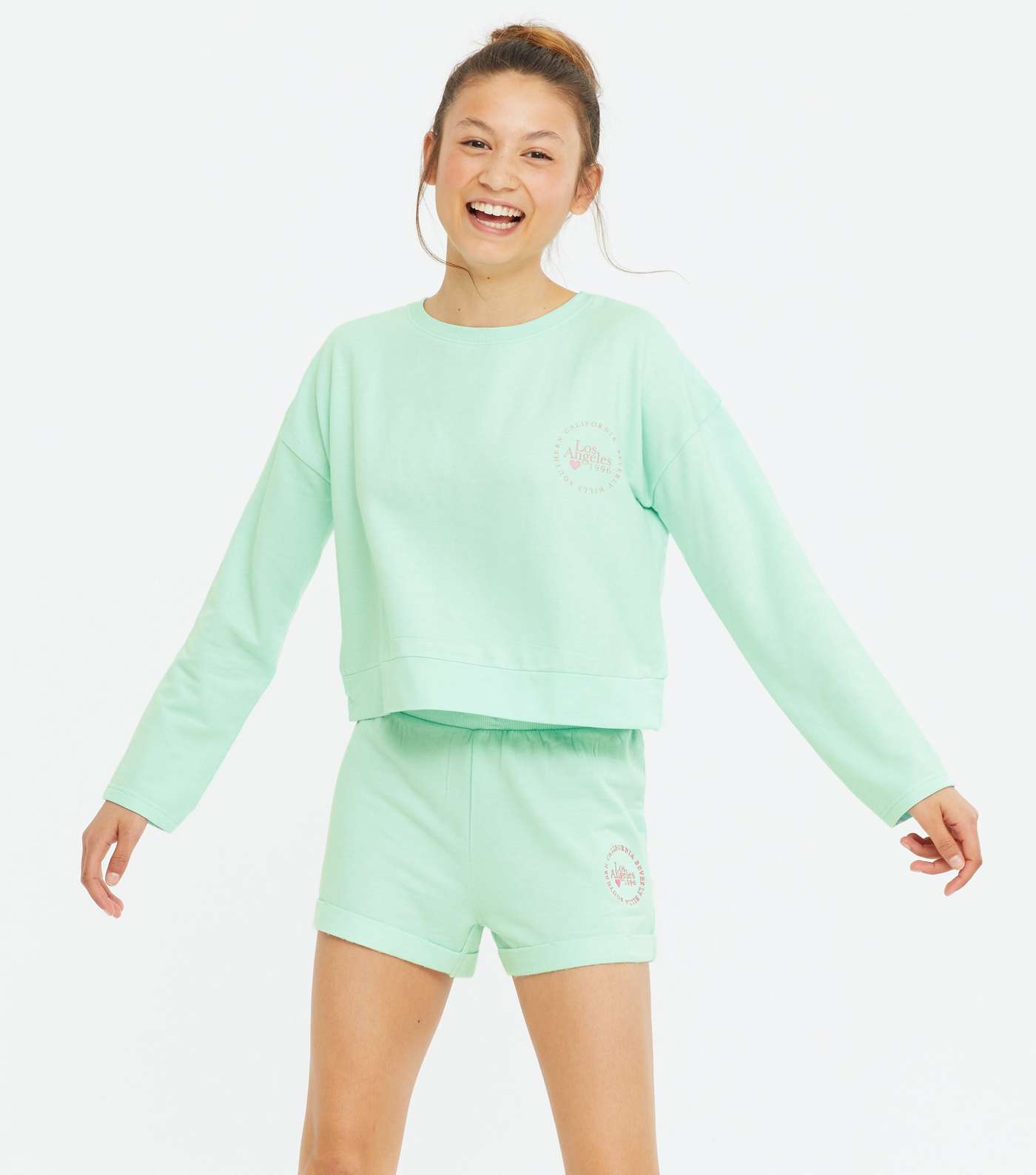Girls Mint Green Los Angeles Logo Short Pyjama Set Image 2