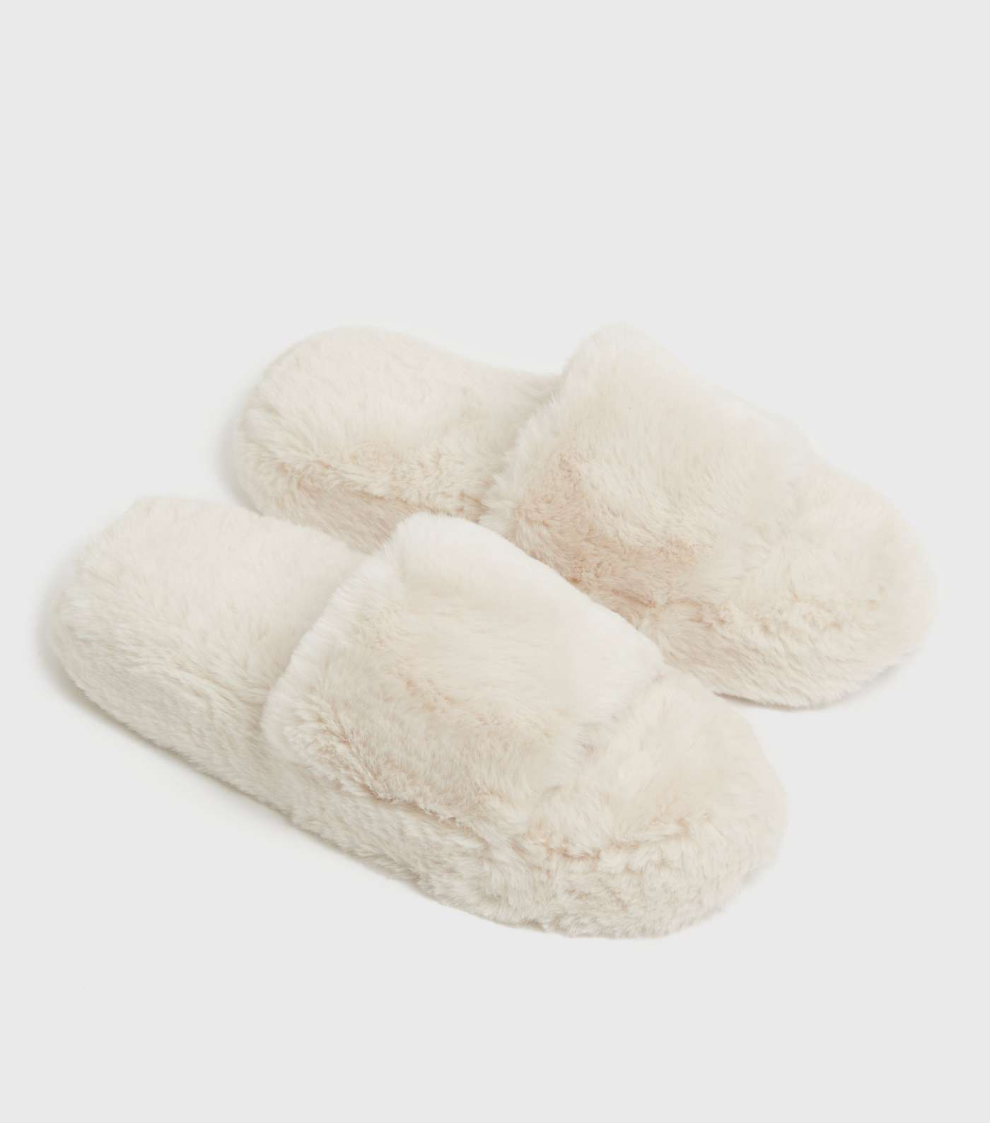 Off White Faux Fur Flatform Slider Slippers Image 3