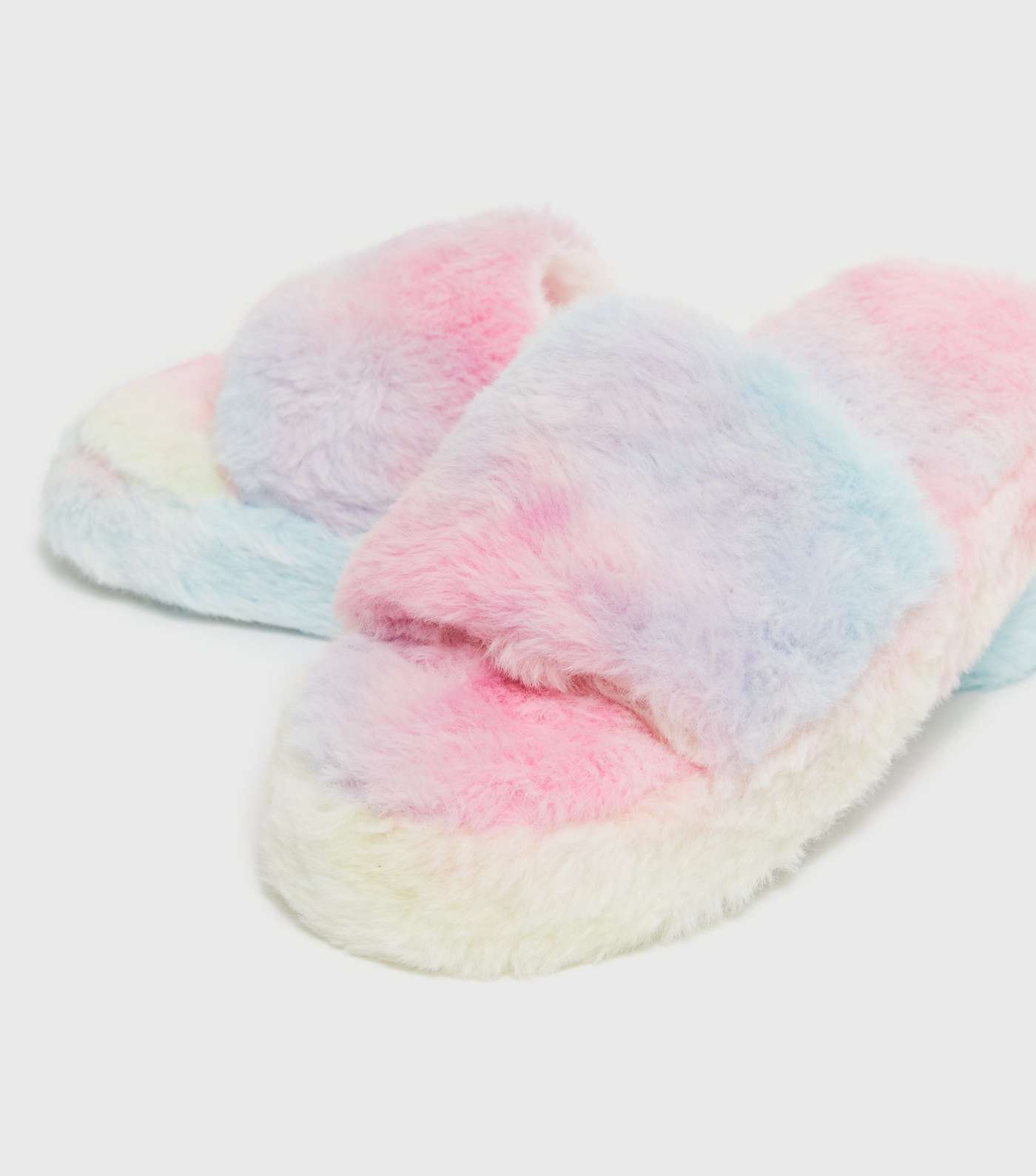 Multicoloured Faux Fur Flatform Slider Slippers Image 4