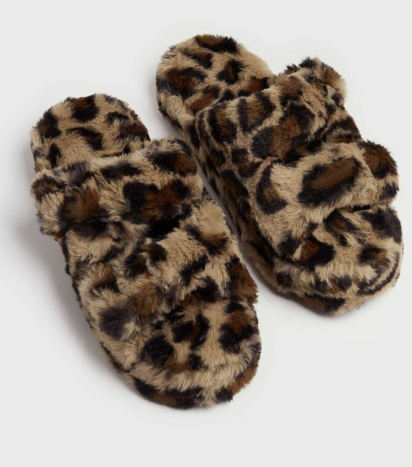 Stone Leopard Print Fluffy Buckle Slider Slippers