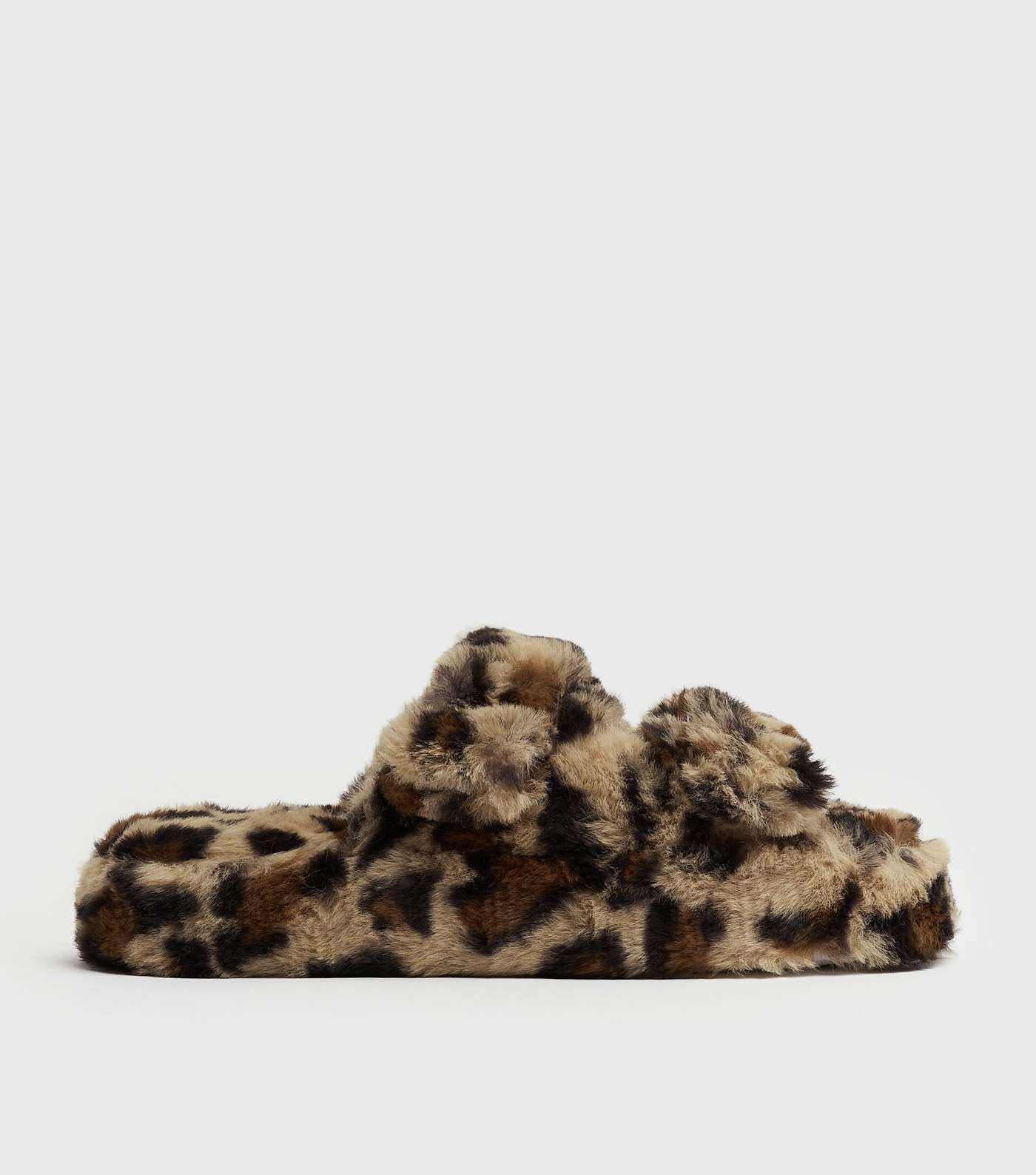 Stone Leopard Print Fluffy Buckle Slider Slippers Image 3