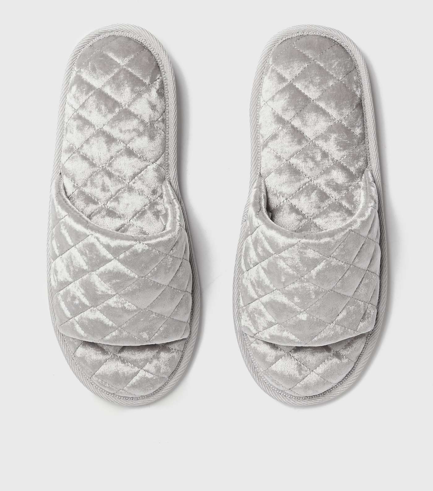 Grey Velvet Quilted Slider Slippers