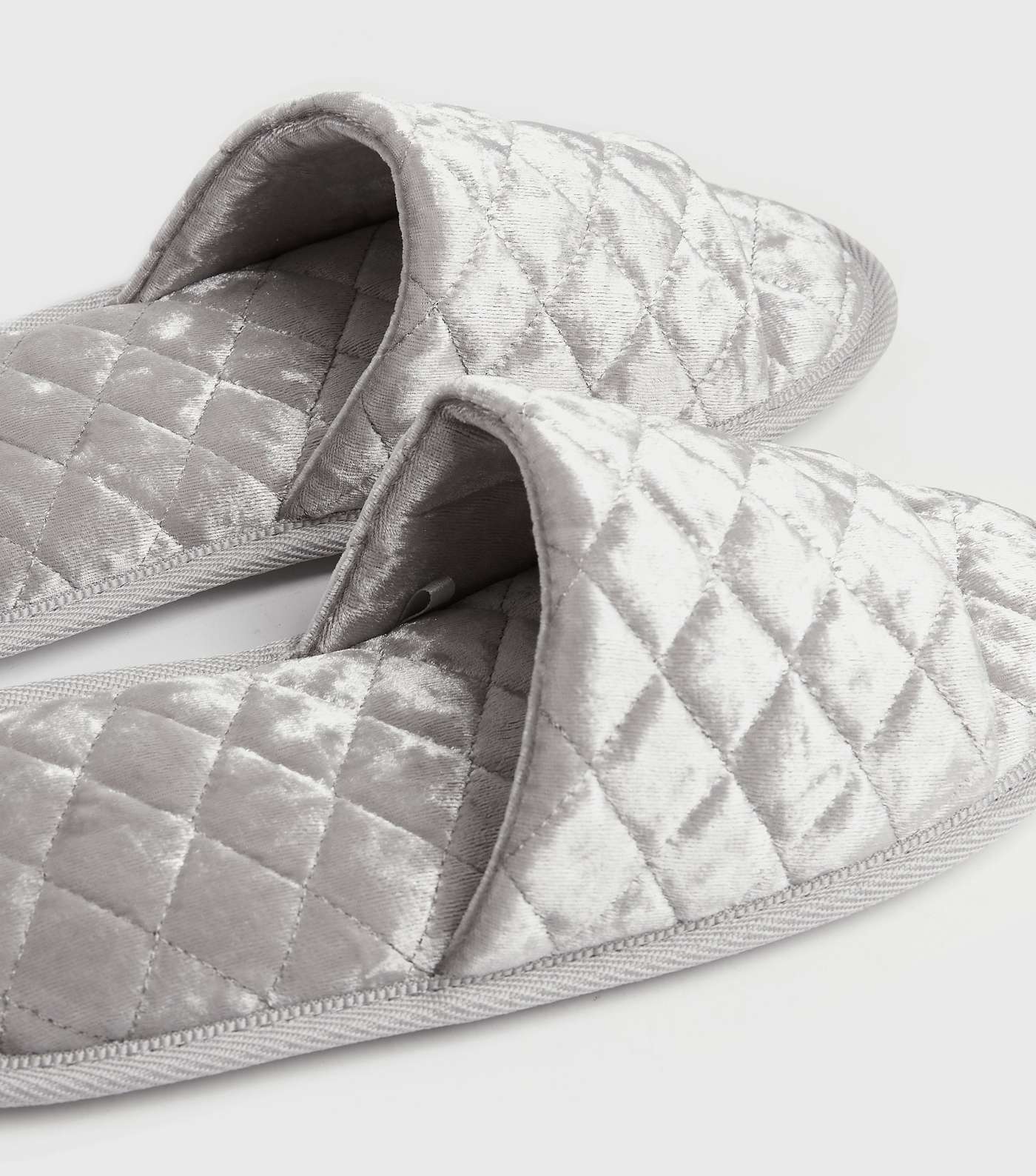 Grey Velvet Quilted Slider Slippers Image 3