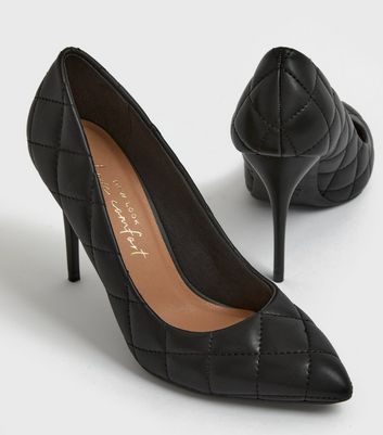 Black Quilted Stiletto Court Shoes New Look