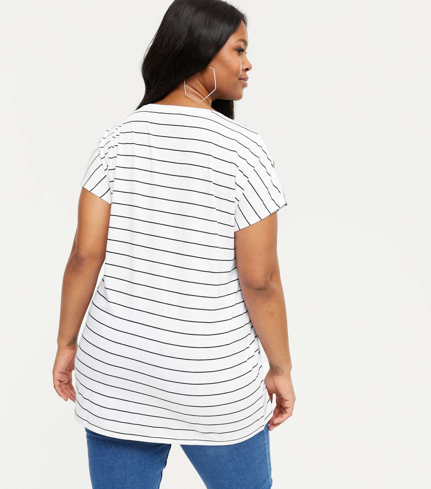 Curves White Stripe V Neck T-shirt Image 3