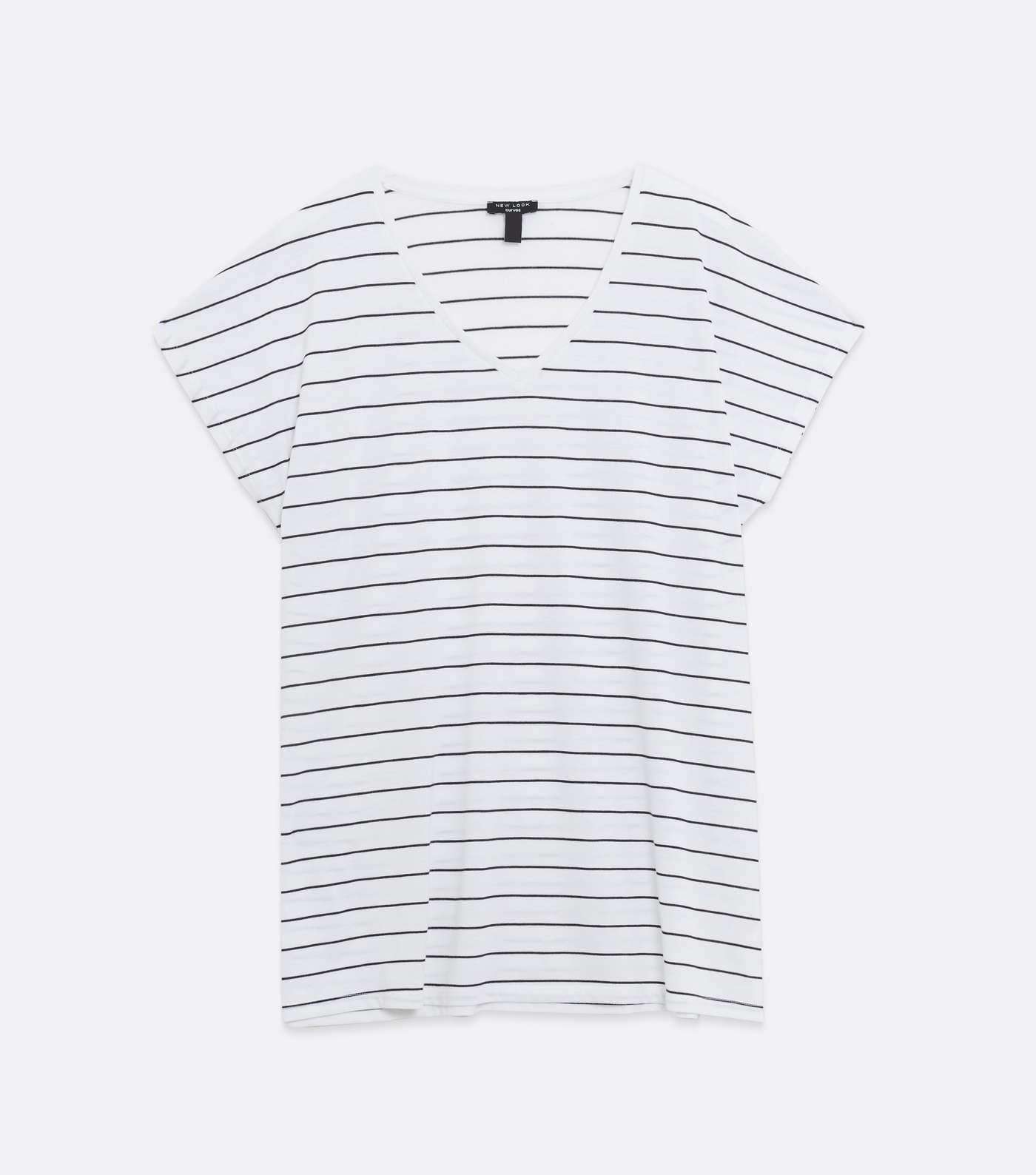 Curves White Stripe V Neck T-shirt Image 5