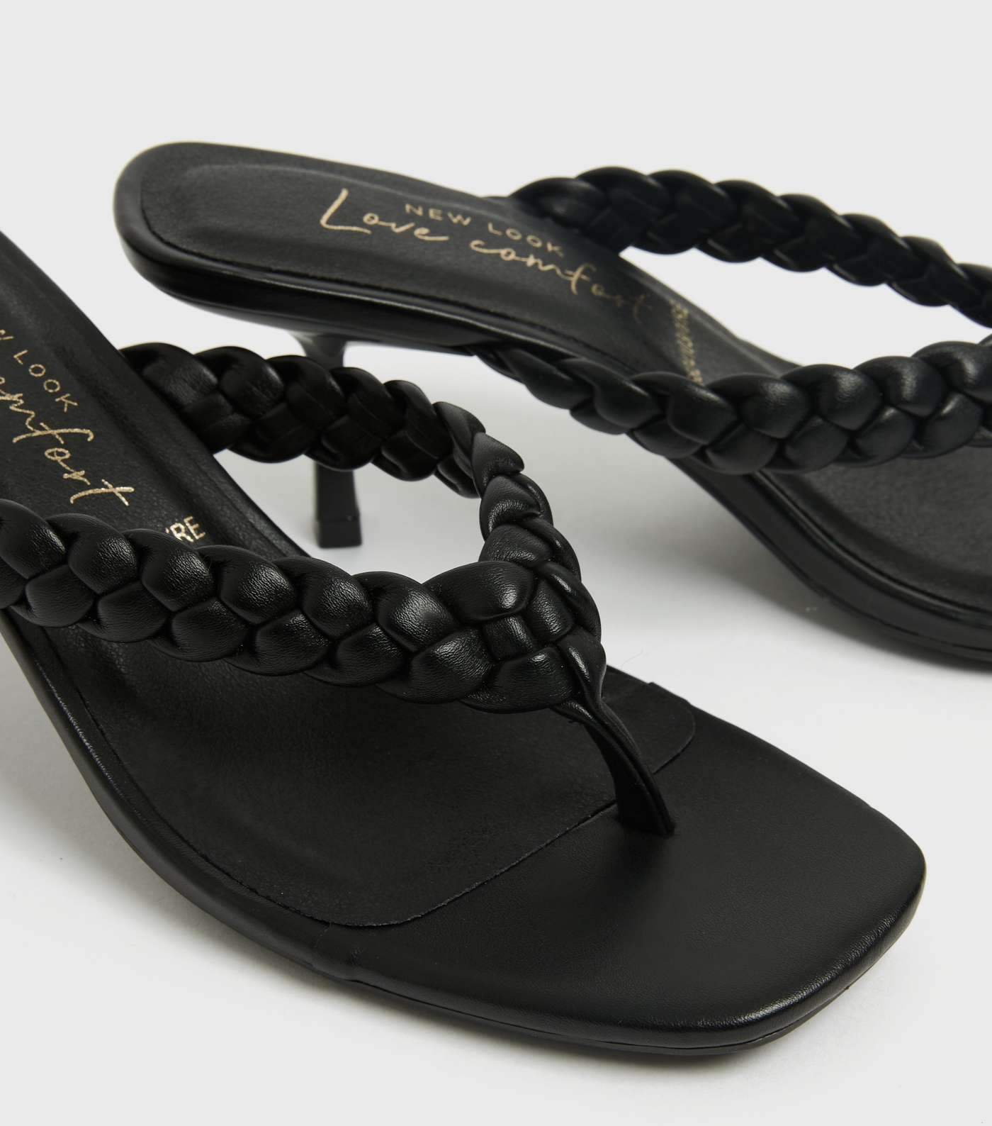 Black Leather-Look Plaited Stiletto Heel Mules  Image 4