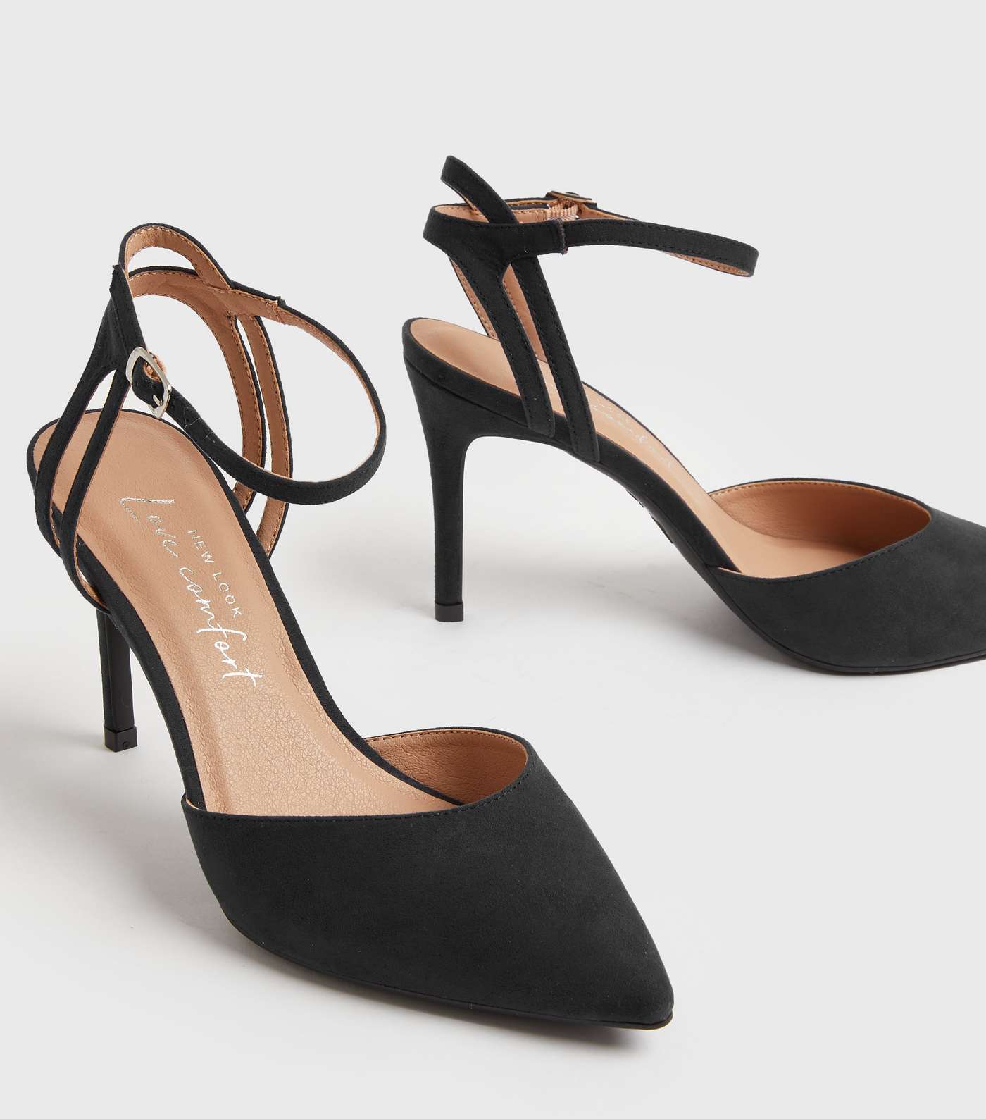 Black Suedette Pointed Court Shoes  Image 3