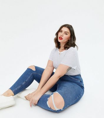 Click to view product details and reviews for Curves White Stripe Black And Grey Oversized T Shirts New Look.