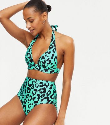 Blue Leopard Print Push Up Triangle Bikini Top