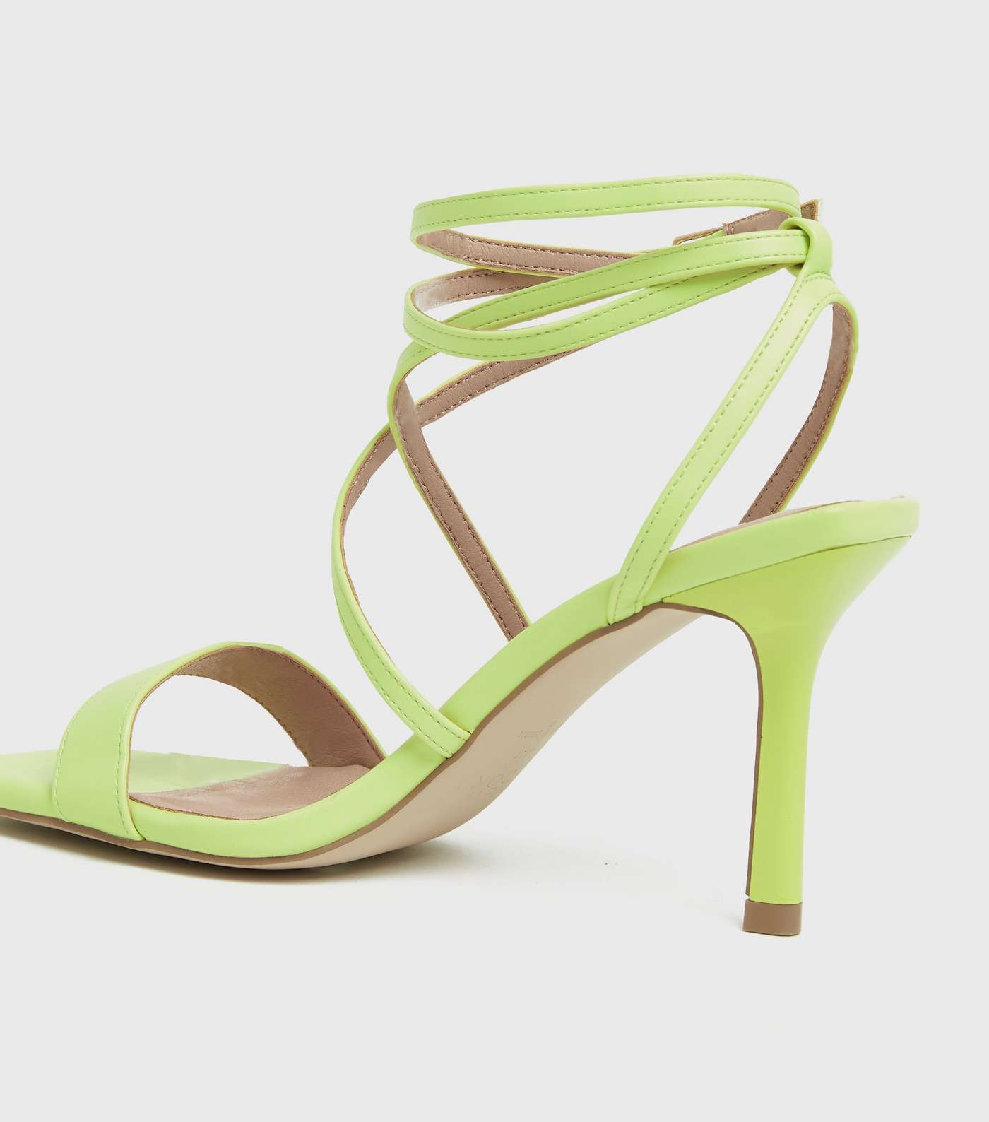 Green Leather-Look Strappy Stiletto Heel Sandals Image 4