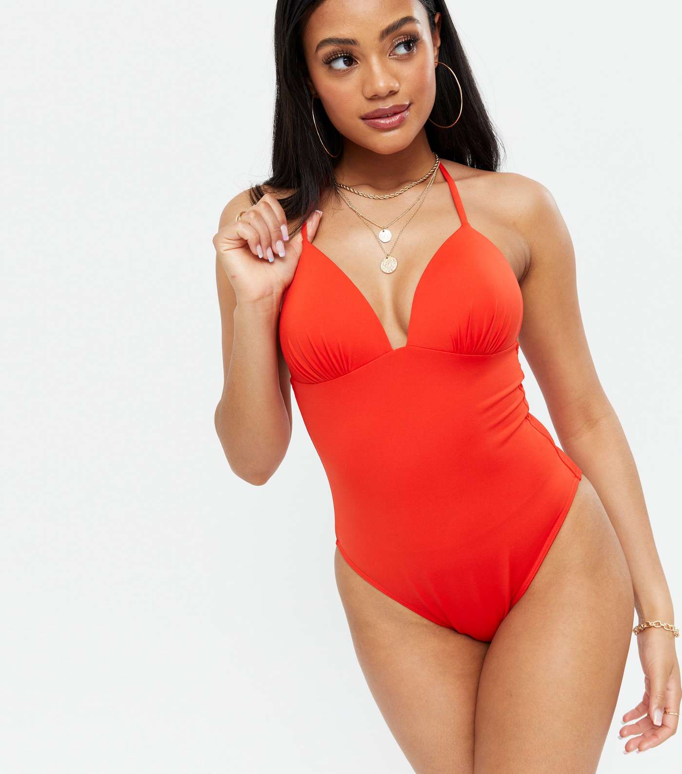Red Lift & Shape Ruched Halter Swimsuit Image 2