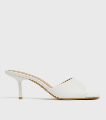 White leather kitten store heels