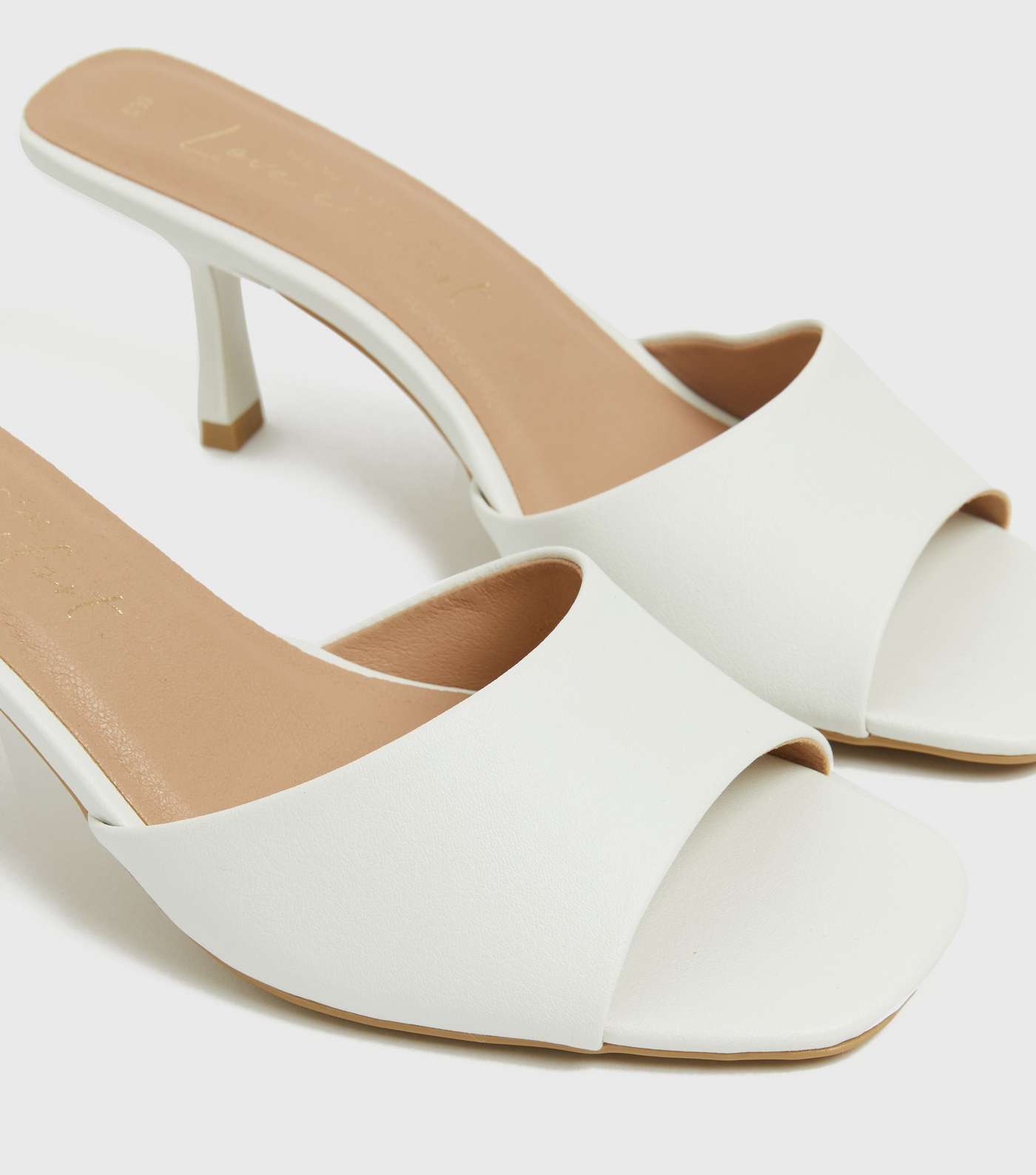 White Leather-Look Square Toe Kitten Heel Mules Image 4