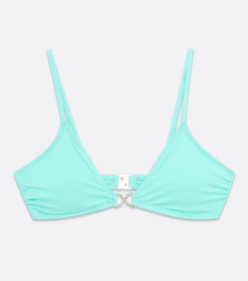 Click to view product details and reviews for Mint Green Diamanté Chain Link V Neck Bikini Top New Look.