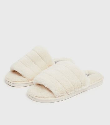 Off White Fluffy Padded Faux Fur Slider Slippers New Look shop for Off White Fluffy Padded Faux Fur Slider Slippers New Look at Shopo