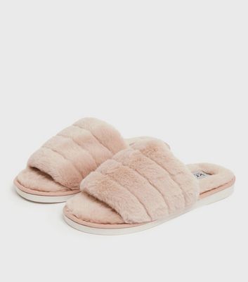 Pink Fluffy Padded Faux Fur Slider Slippers New Look