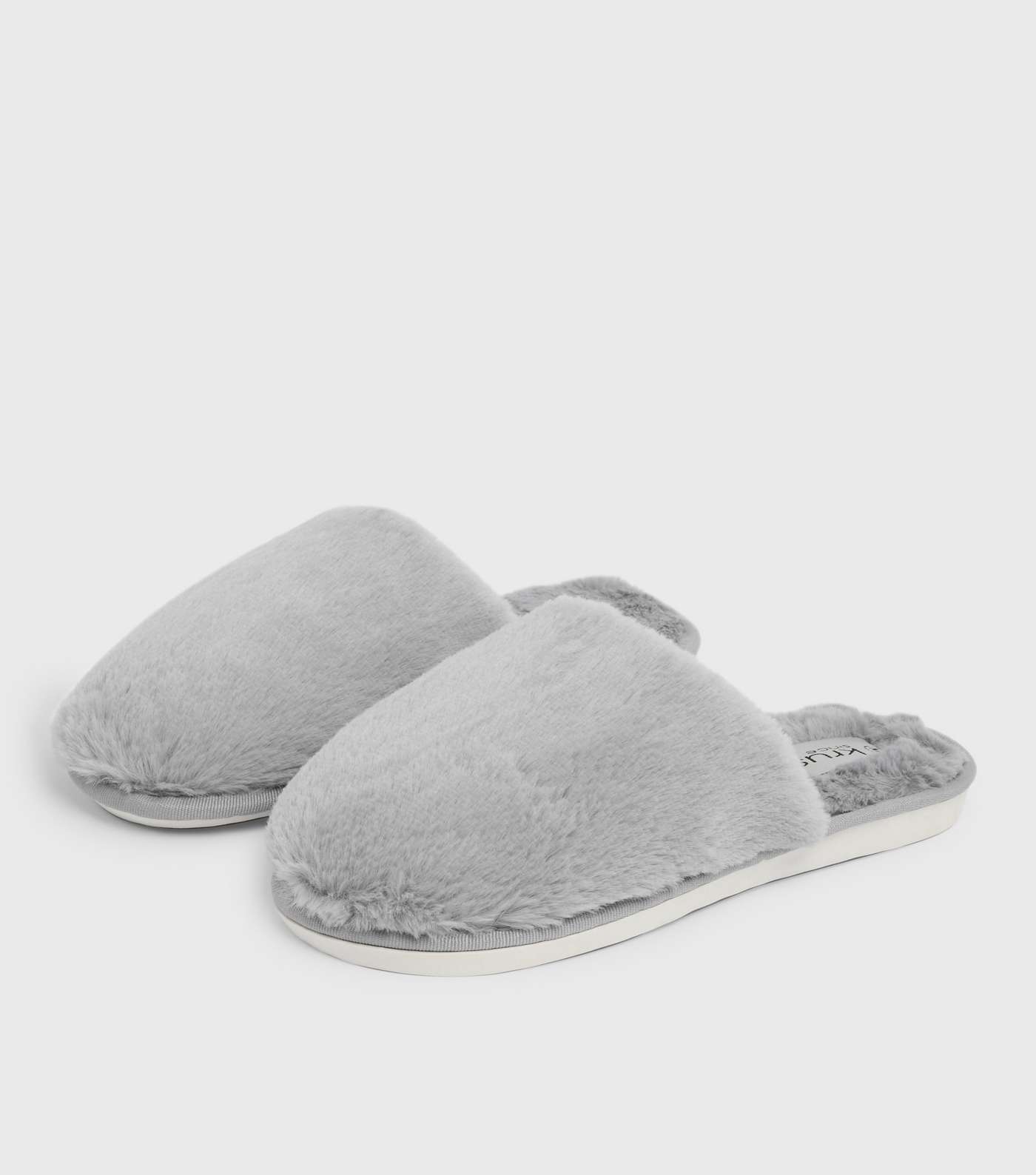 Krush Grey Fluffy Faux Fur Mule Slippers Image 2