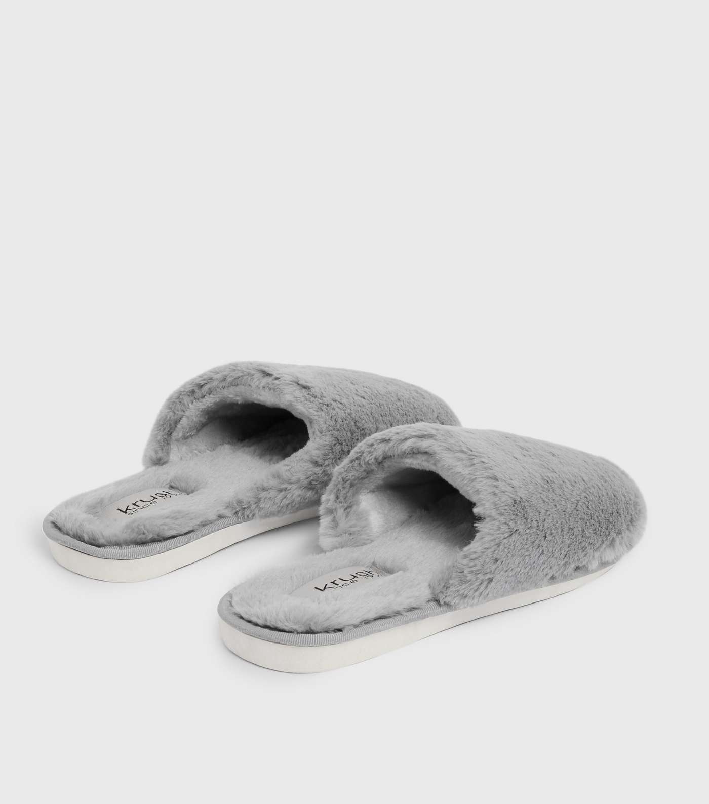 Krush Grey Fluffy Faux Fur Mule Slippers Image 4