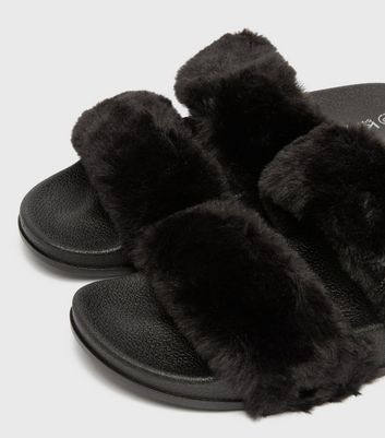 fluffy slider slippers with strap