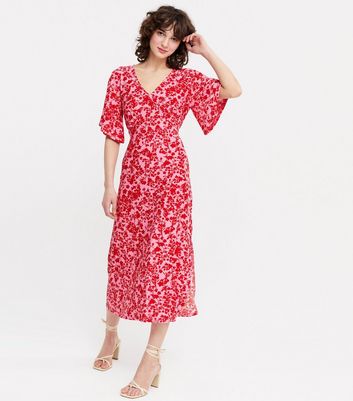 Blue Vanilla Pink Floral Flutter Sleeve 