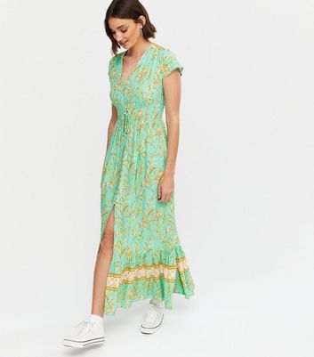 Blue Vanilla Mint Green Floral Button Maxi Dress New Look