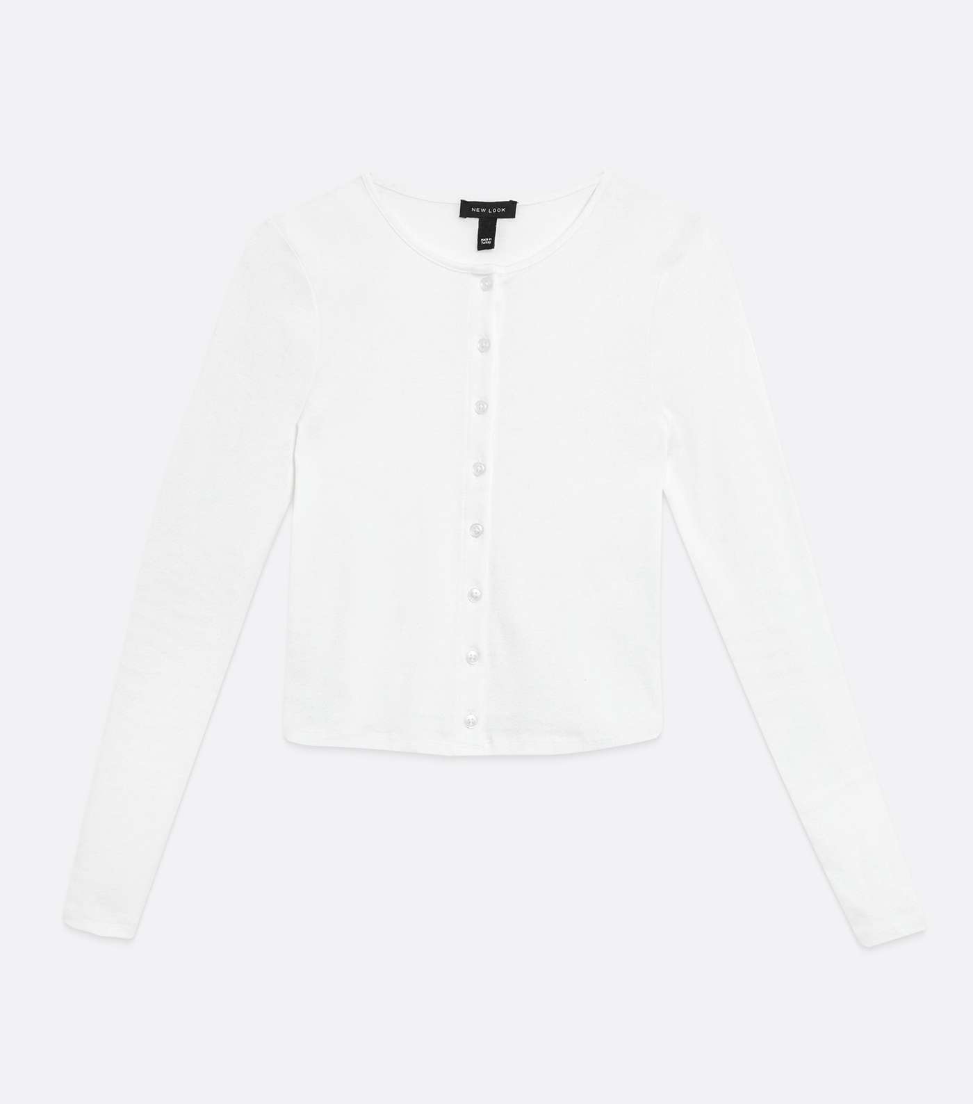 White Jersey Button Up Crew Neck Cardigan Image 5
