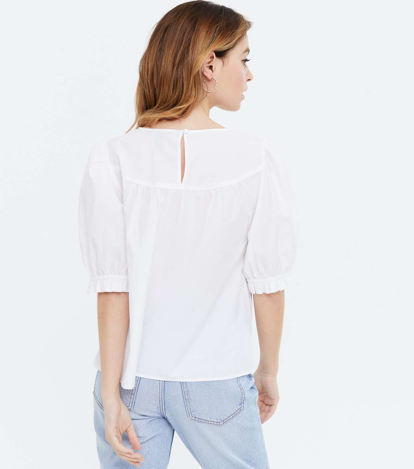 Petite White Broderie Neck Puff Sleeve Top Image 4