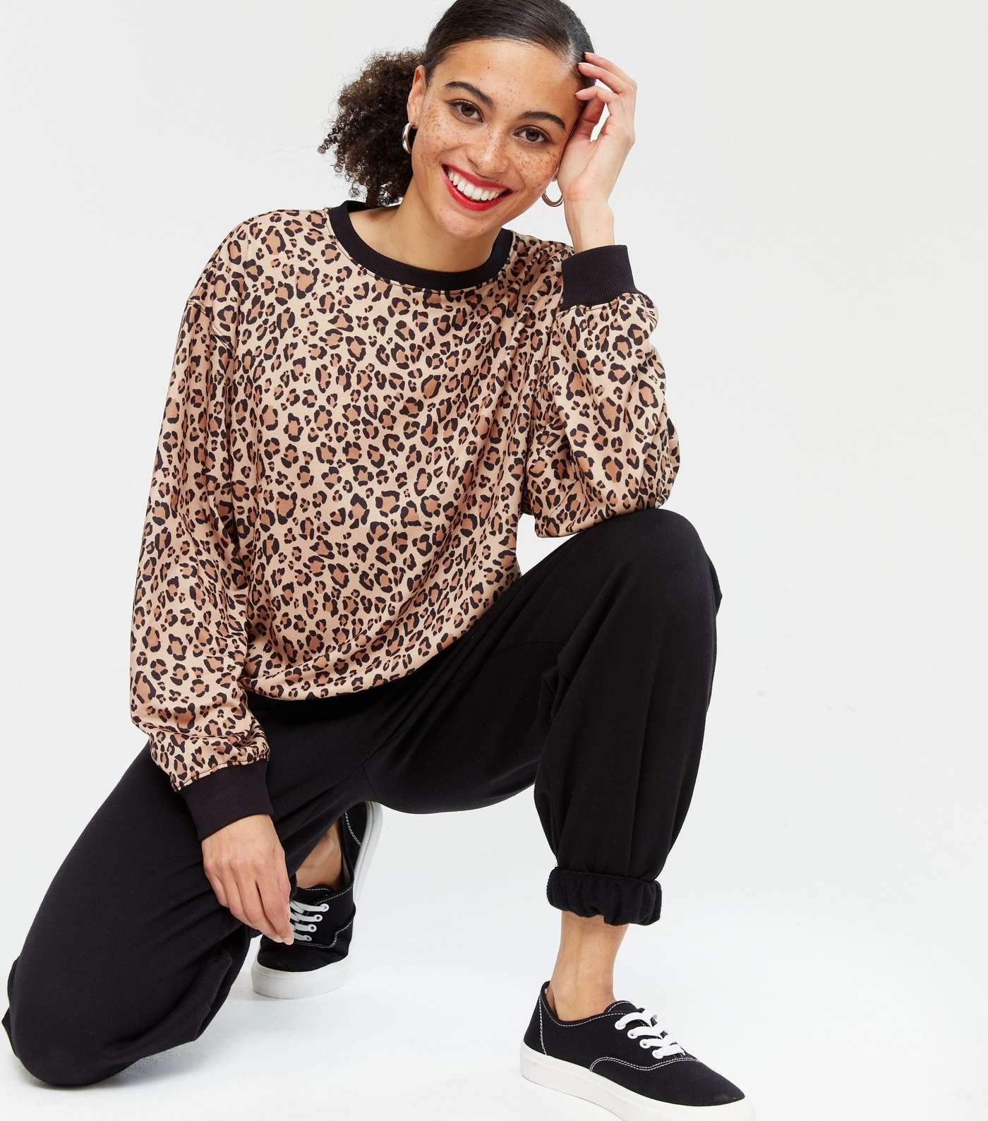 Brown Leopard Print Ringer Sweatshirt