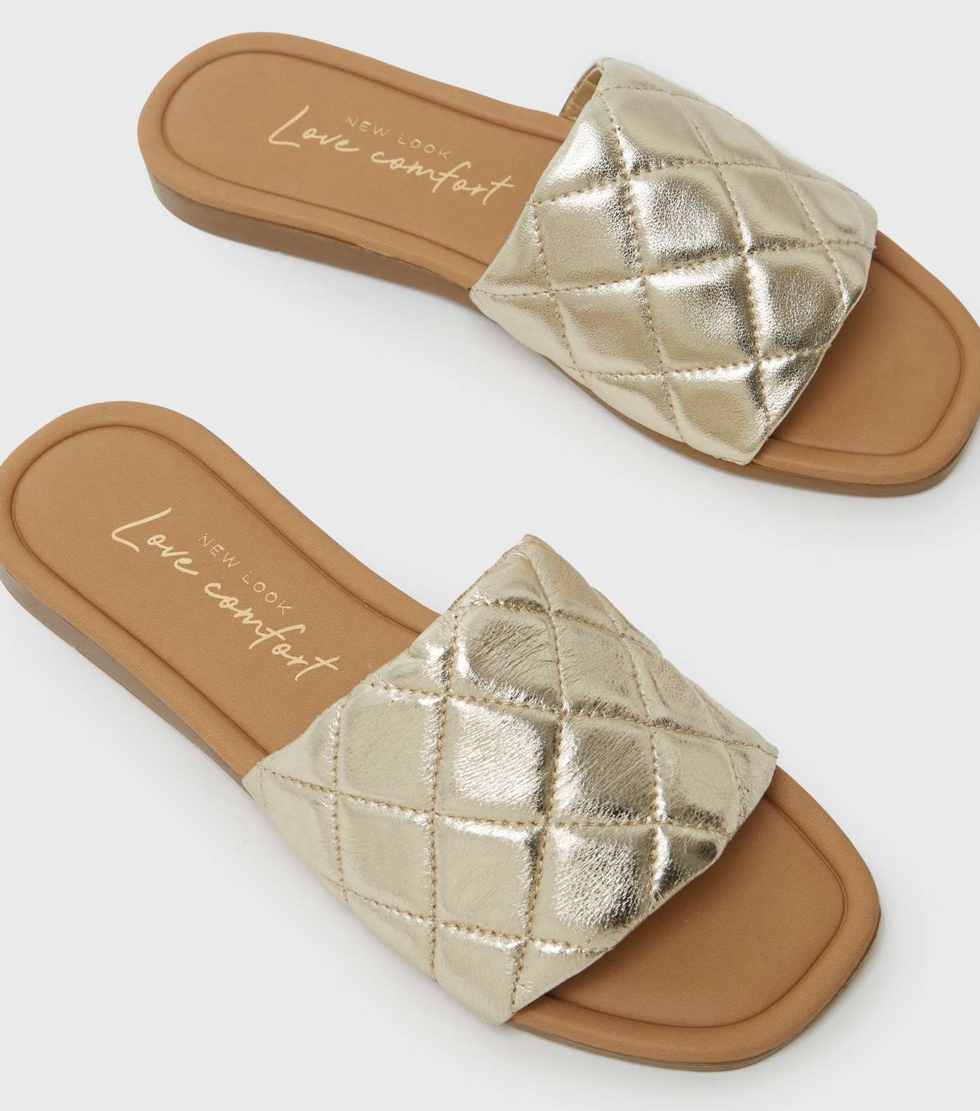 Gold Leather Quilted Strap Sliders Image 3