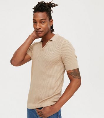 Camel Ribbed Fine Knit Muscle Fit Polo 