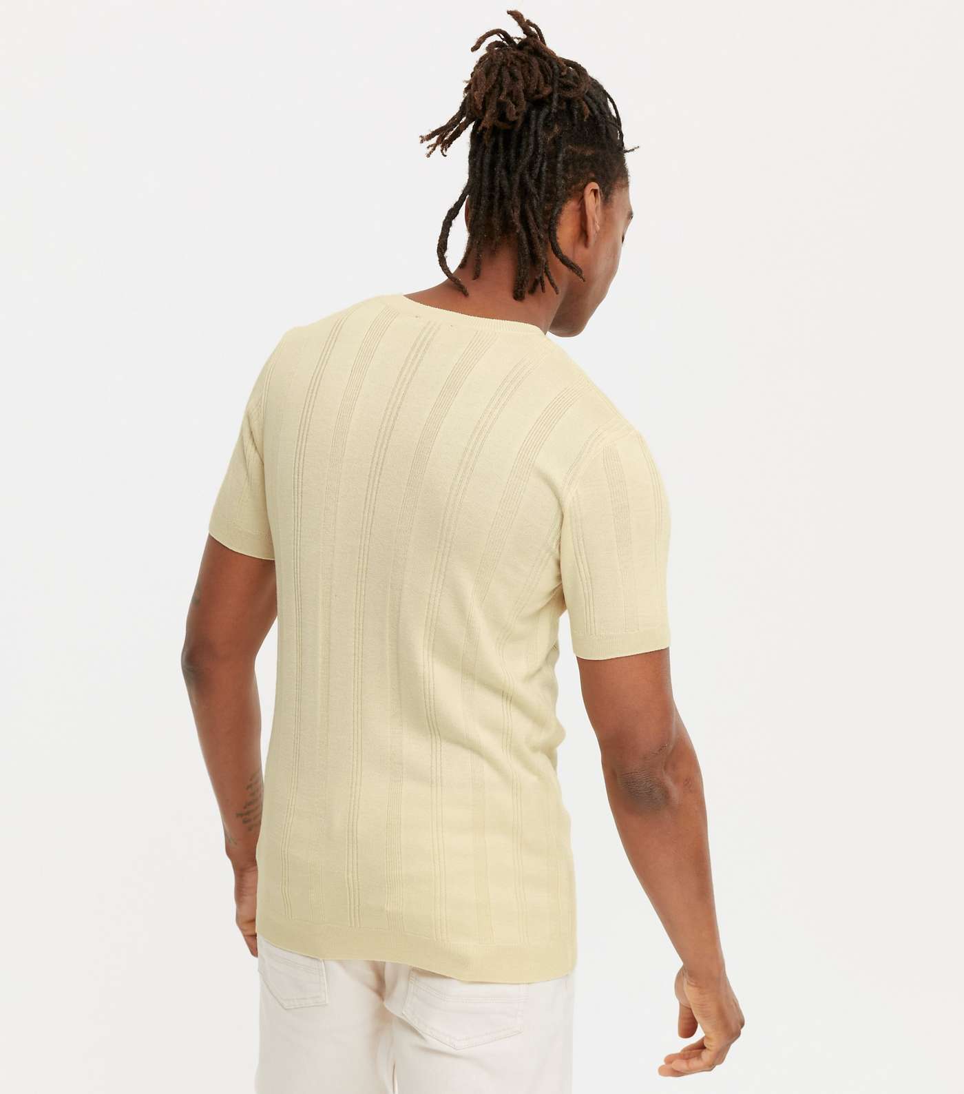 Off White Ribbed Fine Knit Muscle Fit T-Shirt Image 4
