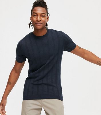Navy Ribbed Fine Knit Muscle Fit T 