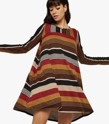 Image of Apricot Orange Stripe Long Sleeve Swing Dress New Look