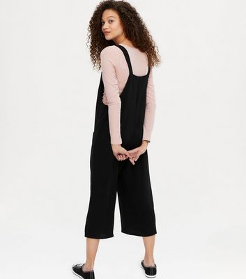Petite Black Cropped Dungaree Jumpsuit 