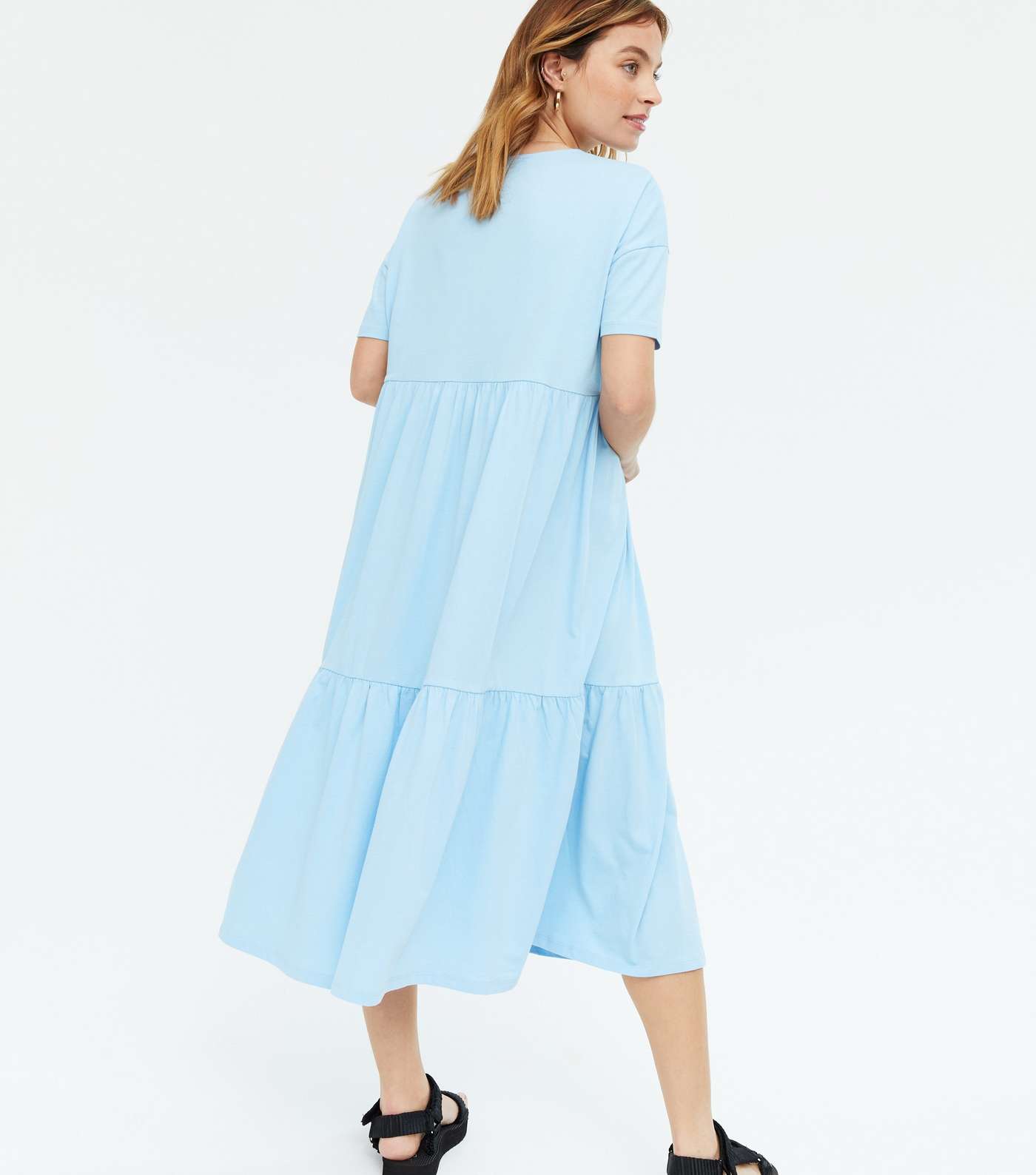 Petite Pale Blue Jersey Smock Midi Dress Image 4