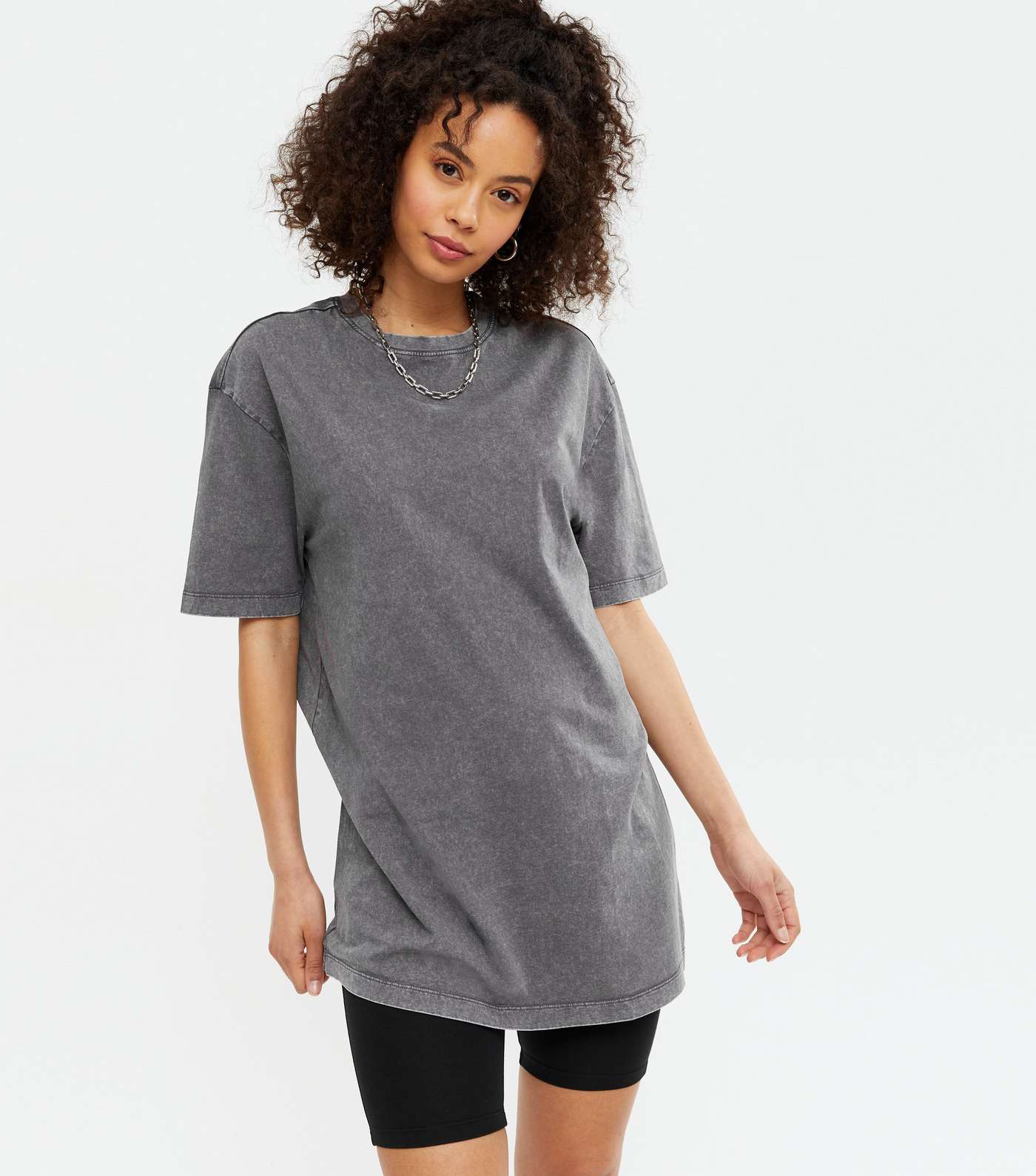 Tall Dark Grey Acid Wash Oversized T-Shirt